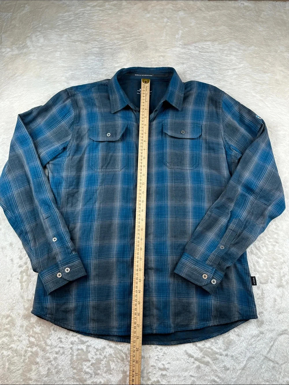 Kohl Response Shirt Mens Medium Blue Gray Plaid Long Sleeve Button Up Style 7204